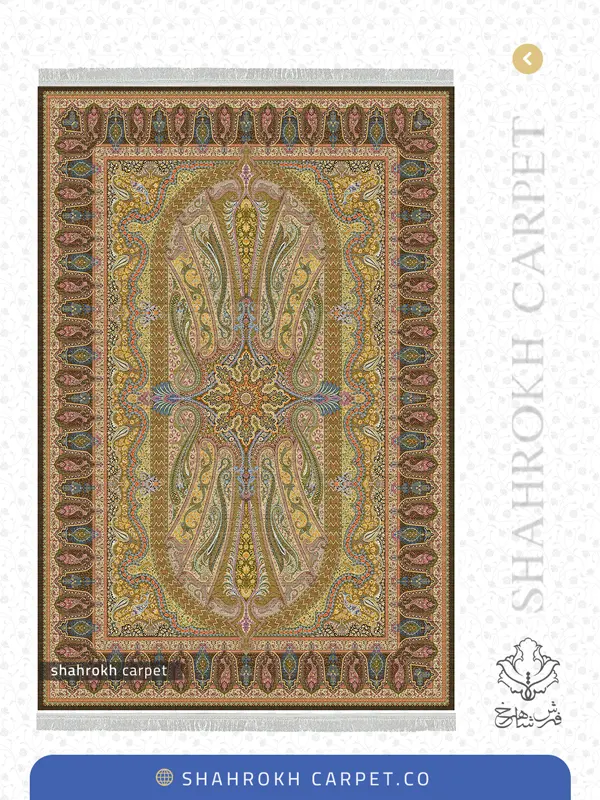 فرش لاکچری جدید 1700 شانه طرح کشمیری رنگ زمینه قهوه ای | فرش شاهرخ