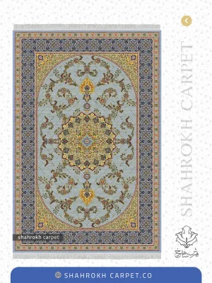 فرش لاکچری جدید 1700 شانه طرح یلدا رنگ آبی کمرنگ | فرش شاهرخ
