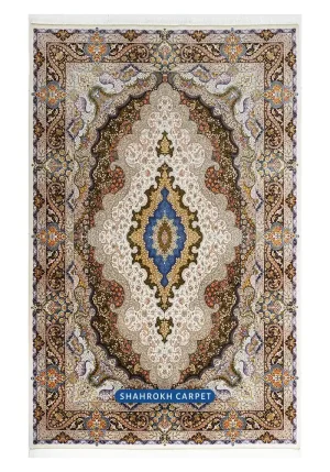 خرید فرش ماشینی ابریشمی مدرن 6 متری کرم 1700 شانه فراز - فرش شاهرخ