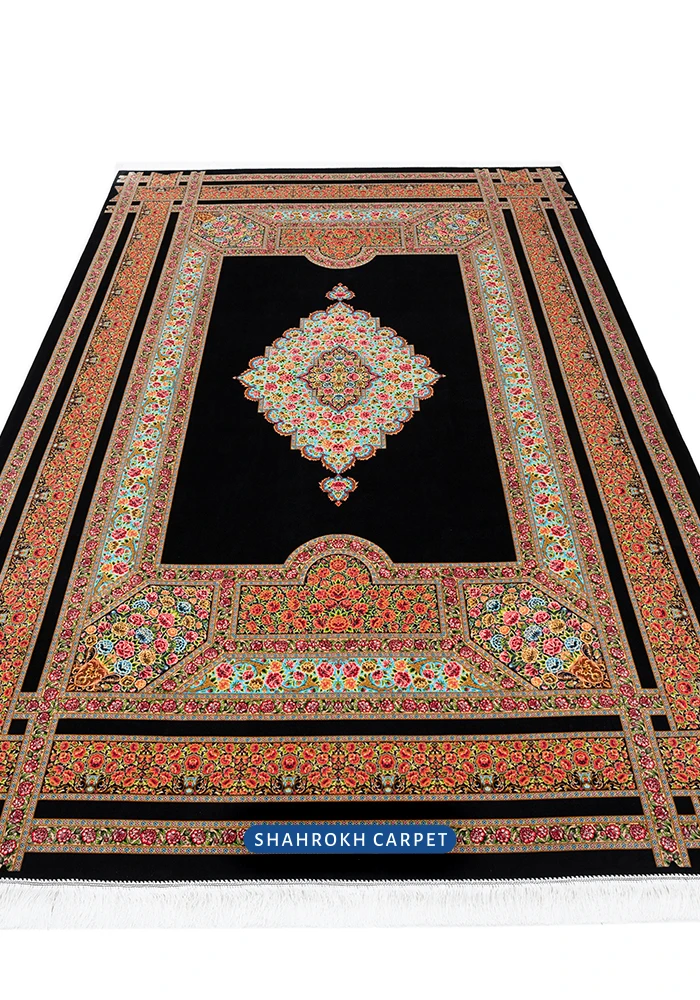 قیمت و خرید فرش 1700 شانه ابریشمی ماشینی طرح گل‌سرخ - فرش شاهرخ