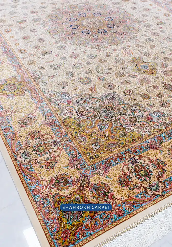 قیمت و خرید فرش 1700 شانه ابریشم ماشینی طرح نسیم - فرش شاهرخ