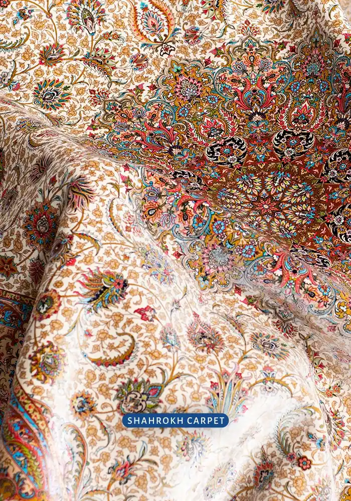 قیمت و خرید فرش 1700 شانه ابریشم ماشینی طرح نسیم - فرش شاهرخ