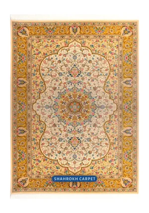 قیمت و خرید فرش 1700 شانه ابریشمی ماشینی طرح زرنگار زمینه کرم - فرش شاهرخ